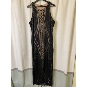 XL long maxi dress, sheer overlay